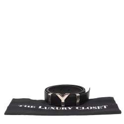 Pre Owned Yves Saint Laurent Black Leather Y Logo Buckle Belt 90CM