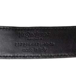 Pre Owned Yves Saint Laurent Black Leather Y Logo Buckle Belt 90CM