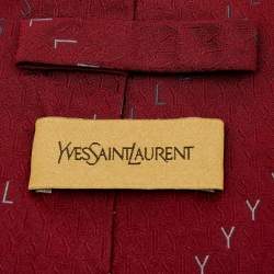 Pre Owned Yves Saint Laurent Vintage Burgundy Logo Silk Jacquard Tie