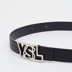 Yves Saint Laurent Black Leather Logo Buckle Belt 105CM