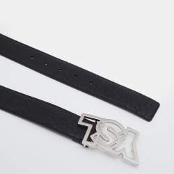 Yves Saint Laurent Black Leather Logo Buckle Belt 105CM