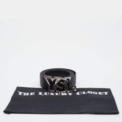 Yves Saint Laurent Black Leather Logo Buckle Belt 105CM