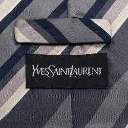 Yves Saint Laurent Vintage Grey Striped Silk Tie