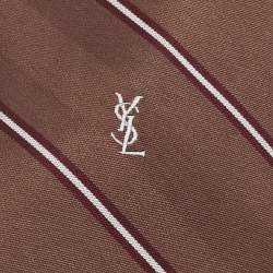 Pre Owned Yves Saint Laurent Vintage Brown Patterned Jacquard Silk Tie