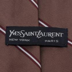 Pre Owned Yves Saint Laurent Vintage Brown Patterned Jacquard Silk Tie