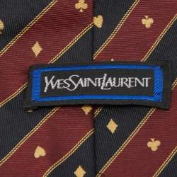Yves Saint Laurent Vintage Black Striped Pip Pattern Silk Tie