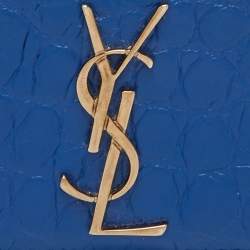 مملوكة مسبقًا Yves Saint Laurent Monogram Blue Croc Embossed Leather Card Holder