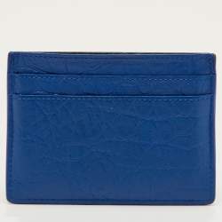 مملوكة مسبقًا Yves Saint Laurent Monogram Blue Croc Embossed Leather Card Holder
