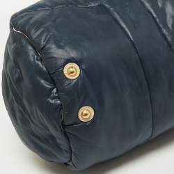 Pre Owned Yves Saint Laurent Navy Blue Satin and Knit Fabric Duffel Bag