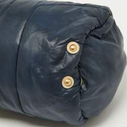 Pre Owned Yves Saint Laurent Navy Blue Satin and Knit Fabric Duffel Bag