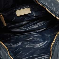 Pre Owned Yves Saint Laurent Navy Blue Satin and Knit Fabric Duffel Bag