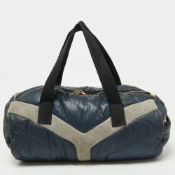 Pre Owned Yves Saint Laurent Navy Blue Satin and Knit Fabric Duffel Bag