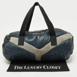 Pre Owned Yves Saint Laurent Navy Blue Satin and Knit Fabric Duffel Bag