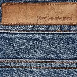 Pre Owned Yves Saint Laurent Vintage Blue Washed Denim Straight-Leg Jeans XL Waist 36"