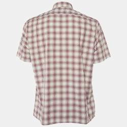 Pre Owned Yves Saint Laurent Purple Checked Cotton Short Sleeve Shirt XL