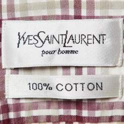 Pre Owned Yves Saint Laurent Purple Checked Cotton Short Sleeve Shirt XL