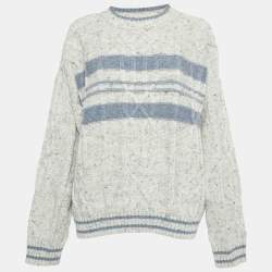 Yves Saint Laurent Vintage Grey/Blue Patterned Knit Sweater L