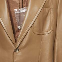 Yves Saint Laurent Vintage Brown Leather Button Front Jacket XXXL