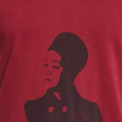 Pre Owned Yves Saint Laurent Vintage Red Printed Cotton Crew Neck T-Shirt S