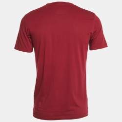 Pre Owned Yves Saint Laurent Vintage Red Printed Cotton Crew Neck T-Shirt S