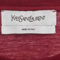 Pre Owned Yves Saint Laurent Vintage Red Printed Cotton Crew Neck T-Shirt S