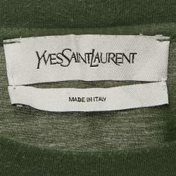 Pre Owned Yves Saint Laurent Paris Green Printed Jersey Crewneck T-Shirt S