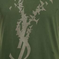 Pre Owned Yves Saint Laurent Paris Green Printed Jersey Crewneck T-Shirt S