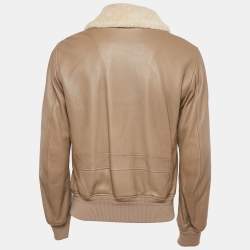 Pre Owned Saint Laurent Tan Leather Shearling Bomber Jacket XL