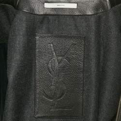 Pre Owned Saint Laurent Paris Black Shearling Trim Leather Jacket XL