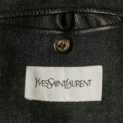 Pre Owned Saint Laurent Paris Black Shearling Trim Leather Jacket XL