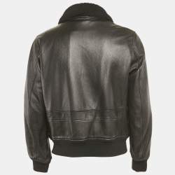 Pre Owned Saint Laurent Paris Black Shearling Trim Leather Jacket XL