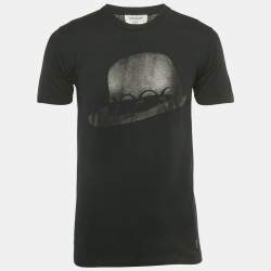 Pre Owned Yves Saint Laurent Black Hat Print Jersey Ysl Detail T-Shirt S