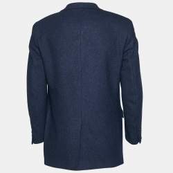 مملوكة مسبقًا بليزر صوف مزيج أزرق داكن سان لوران مقاس كبير