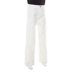 Saint Laurent Paris Off White Cotton Pleat Front Tailored Trousers S
