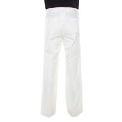Saint Laurent Paris Off White Cotton Pleat Front Tailored Trousers S