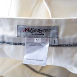 Saint Laurent Paris Off White Cotton Pleat Front Tailored Trousers S
