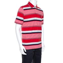 Pre Owned Yves Saint Laurent Red Striped Pique Cotton Polo T-Shirt M
