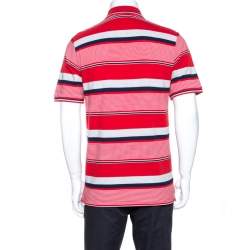 Pre Owned Yves Saint Laurent Red Striped Pique Cotton Polo T-Shirt M