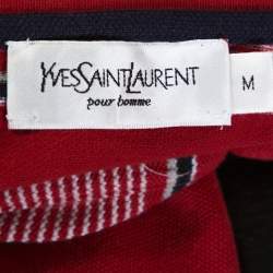 Pre Owned Yves Saint Laurent Red Striped Pique Cotton Polo T-Shirt M