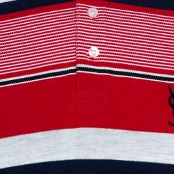 Pre Owned Yves Saint Laurent Red Striped Pique Cotton Polo T-Shirt M