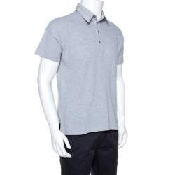 Yves Saint Laurent Grey Cotton Pique Polo T Shirt L