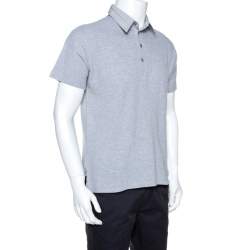 Pre Owned Yves Saint Laurent Grey Cotton Pique Polo T Shirt L