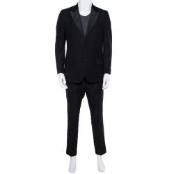 Yves Saint Laurent Black Wool & Silk Regular Fit Suit L