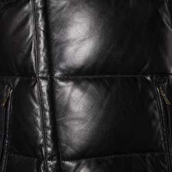 Yves Saint Laurent Black Leather Fur Collar Sleeveless Jacket S