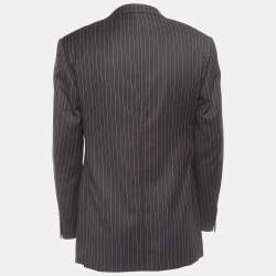 Pre Owned Yves Saint Laurent Vintage Brown Striped Wool Single Breasted Blazer M