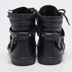 Pre Owned Yves Saint Laurent Black Leather Studded Buckle Detail High Top Sneakers Size 43