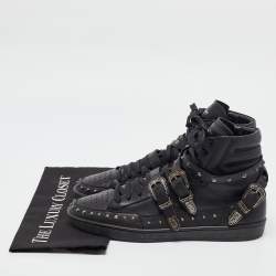 Pre Owned Yves Saint Laurent Black Leather Studded Buckle Detail High Top Sneakers Size 43