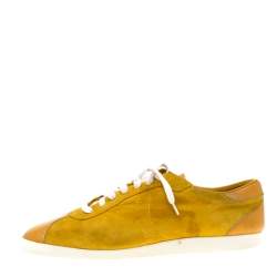Saint Laurent Paris Yellow Suede And Leather Low Top Sneakers 44