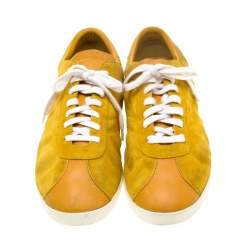 Saint Laurent Paris Yellow Suede And Leather Low Top Sneakers 44