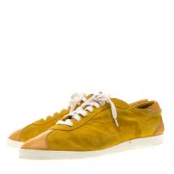 Saint Laurent Paris Yellow Suede And Leather Low Top Sneakers 44
